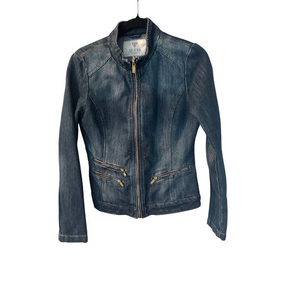 Vintage guess Jean jacket 80s style zipper pockets size M Y2K - Picture 5 of 5